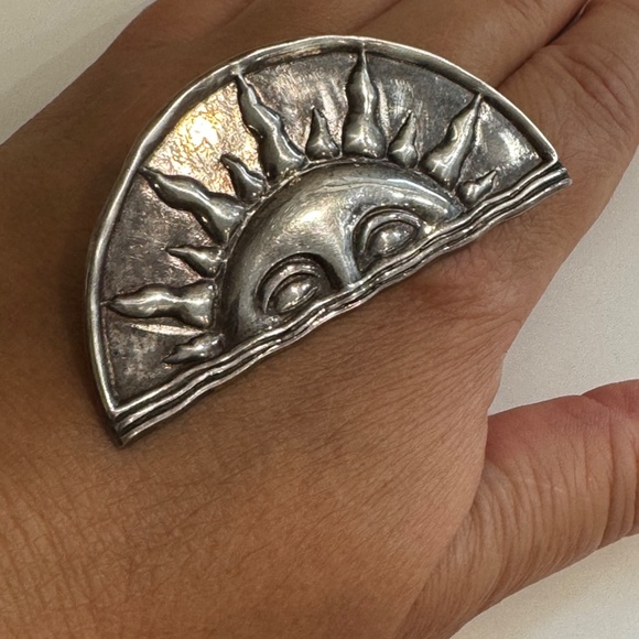 Vintage Sterling Silver Brooch Pin Large Rising Sun 925 - Picture 10 of 12